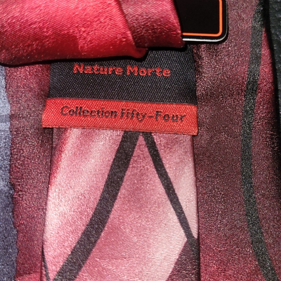 J. Garcia Red Print Nature Morte 54 Silk Tie - Picture 2 of 2